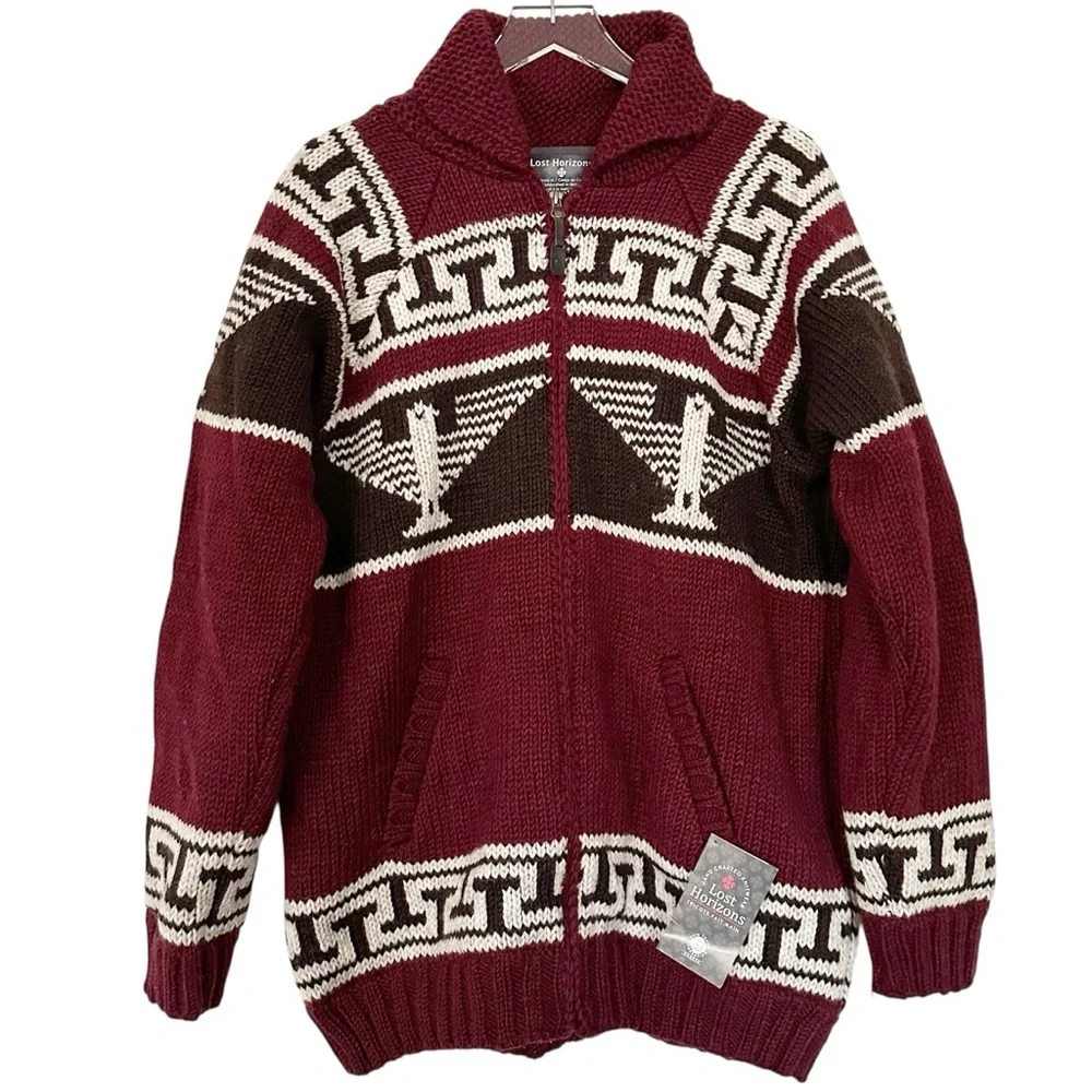 NWT Lost Horizons Men’s Phoenix Sweater Cardigan Hand Knit Wool Size L/XL